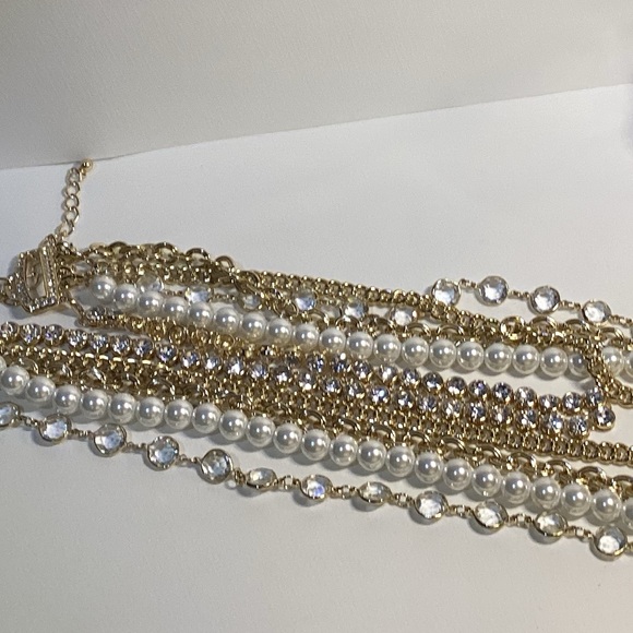 Vintage OPC Multi Strand Necklace Detachable Strands Rhinestone Faux Pearl - Picture 9 of 9